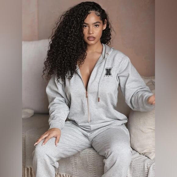 Savage X Fenty Other - Rihanna Savage X Fenty Grey Logo Hooded loungewear bodysuit pajamas - Size M/L